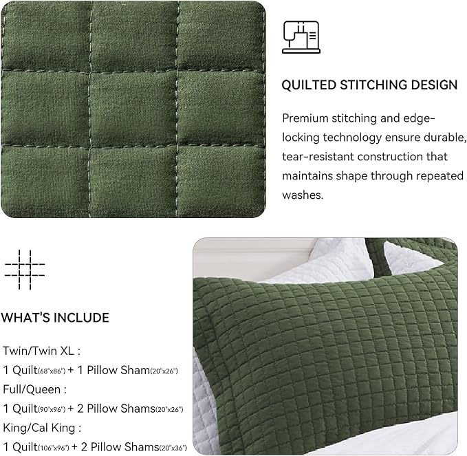 SunStyle Home Queen Quilt Set, Lightweight Summer Bedspreads Bedding,Green | Soft Coverlet With 2 Pillow Shams,Morden Style Quilts for All Season,Suitable for Bed, Couch,Bedroom,Guest Room,90"X96"