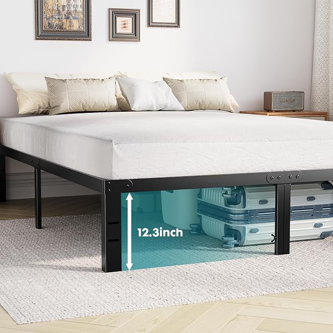 OLIXIS 14in Full Size Metal Platform Bed Frame - Heavy Duty 800LBS Mattress Foundation with Storage Space, No Box Spring Needed, Sturdy Steel Slat Support, Easy Assembly, Black