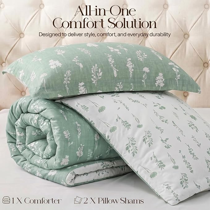 Utopia Bedding 3 Pc King Comforter Set, Printed Comforter, Meadow Mist | Comforter Set Includes Comforter (90x102) Inches, 2 Shams (20x36) Inches. Soft Microfiber Down Alternative, Machine Washable.