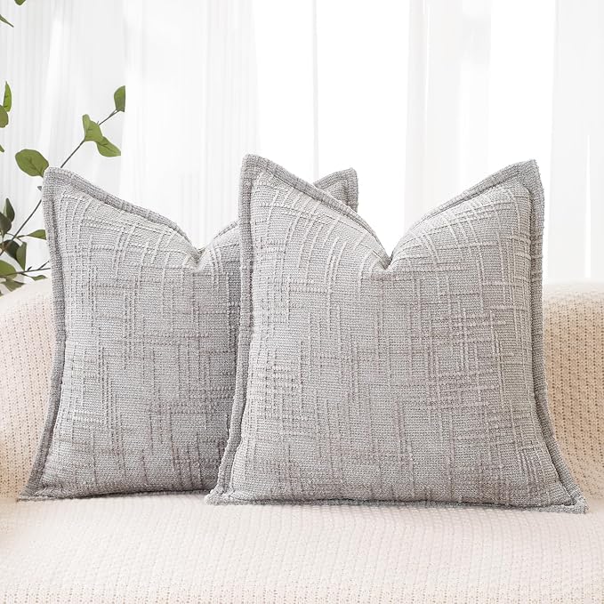 HPUK Chenille Throw Pillow Covers 18x18 Inch, Soft Woven Texture, Set of 2 | Plush woven texture, invisible zipper, couch sofa bed bedroom living room decor, square cushion covers, inserts not included