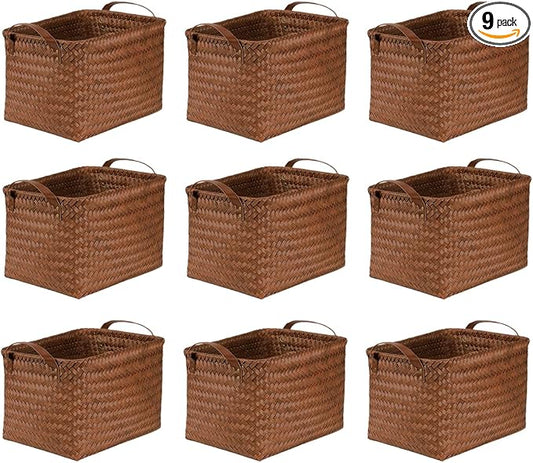 BROWNLILY Handwoven Clothes Basket Laundry Hampers Large Wicker Storage Baskets for Shelves Blankets Closet Storage Bins Car Bedroom Bathroom Organizers and Storage Bath (9, Brown)