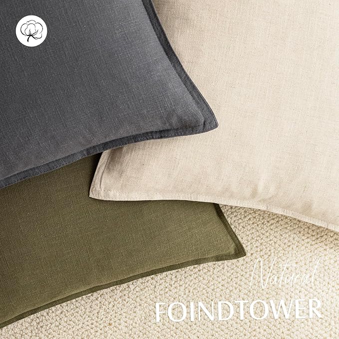 Foindtower Linen Solid Decorative Throw Pillow Covers 24x24 Inch Grey | Boho Farmhouse Morden Pillowcase,Pack of 2 Soft Accent Cushion Covers,Rustic Home Decor for Chair Couch Bedroom Living Room