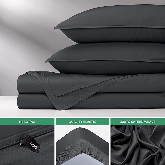 Pure Bamboo King Sheets, Genuine 100% Organic Viscose Derived from Bamboo Bed Sheet Set, Luxuriously Soft & Cooling, Double Stitching, 2 Year Quality Promise (King, Charcoal)