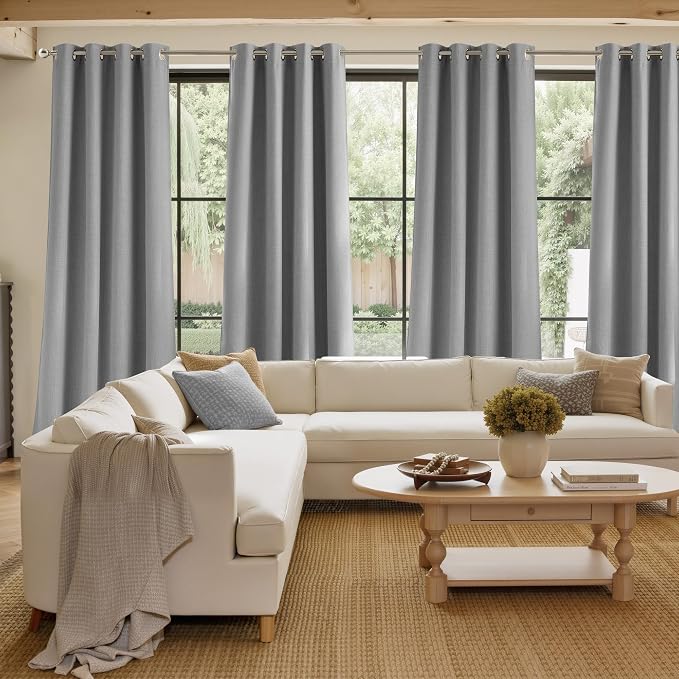 NICETOWN Short Faux Linen Light Grey Blackout Curtains 63 inches Long | Privacy Panels, For Living Room, For Bedroom, Farmhouse Style, Easy Care, Grommet Top, 2 Panels, W42 by L63