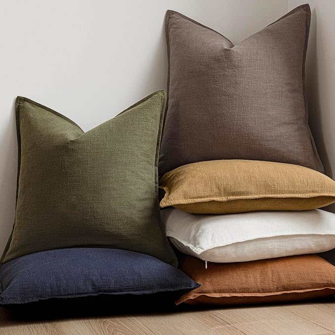 Foindtower Linen Solid Decorative Throw Pillow Covers 26x26 Light Coffee | Boho Farmhouse Morden Pillowcase,Pack of 2 Soft Accent Cushion Covers,Rustic Home Decor for Chair Couch Bedroom Living Room