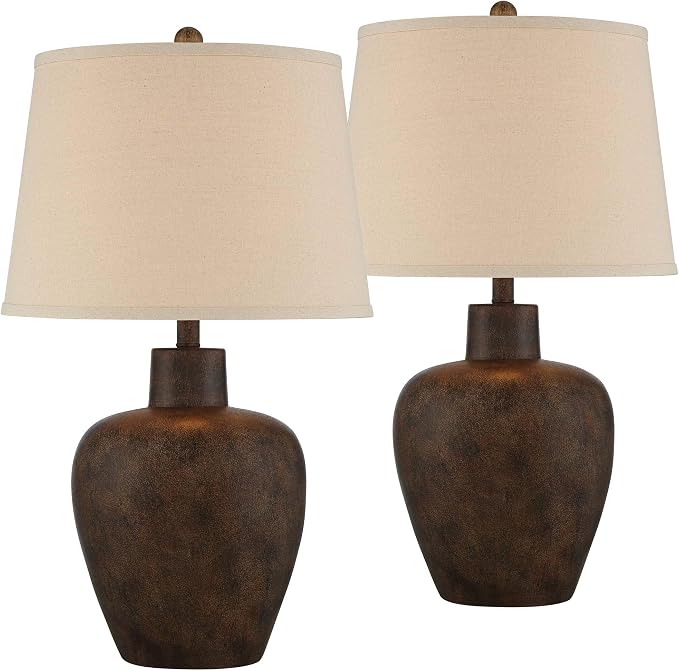 Glenn 27" Tall Table Lamps Set of 2 Terra Cotta Urn with Smart Socket WiFi | Dark Farmhouse Rustic Natural Cottage Southwestern Living Room Bedroom Bedside Nightstand House Office Home Family