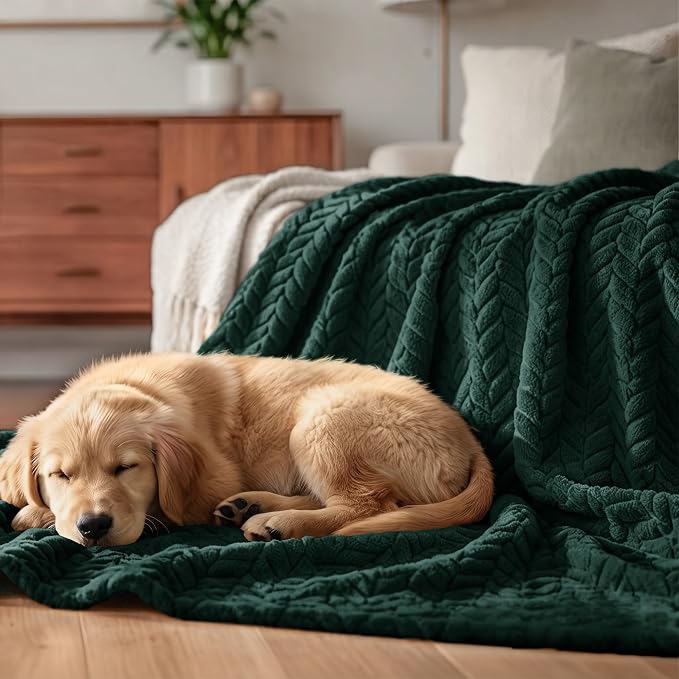 Exclusivo Mezcla Soft Fleece Bed Blanket King Size, 90”x104”, Forest Green | Cozy Fluffy Lightweight Blankets for Summer, Decorative Plush Flannel Throws for Living Room, Bedroom with Leaves Pattern