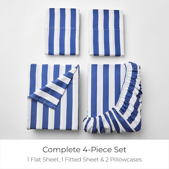 Mellanni Iconic 4-Piece Sheet Set (Queen, Oxford Stripe Blue Nova) | 10M+ Sleepers. Lab-tested: Sleeps Cool, Stays Bright, Strong, Smooth. Good Housekeeping Best Bedding, 7 yrs running.