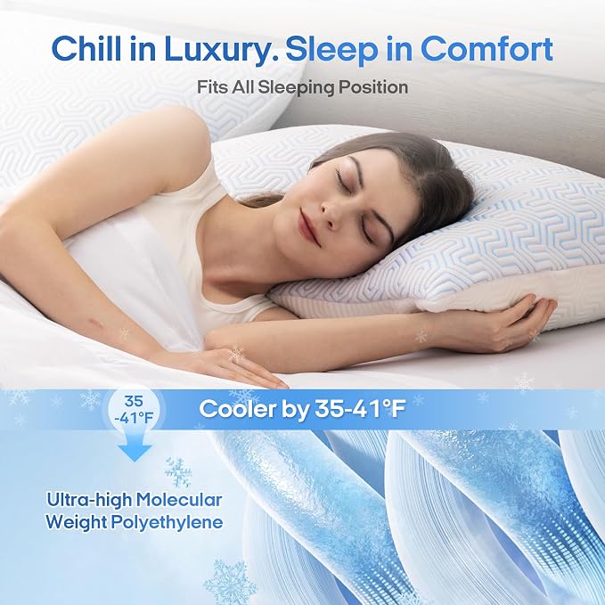 puredown® Cooling Goose Feather Down Pillow, Set of 1, King Size | Ultra Cooling Fabric, Removable Pillowcase, For Hot Sleeper, Medium Firm Support, Bed Pillows for Sleeping