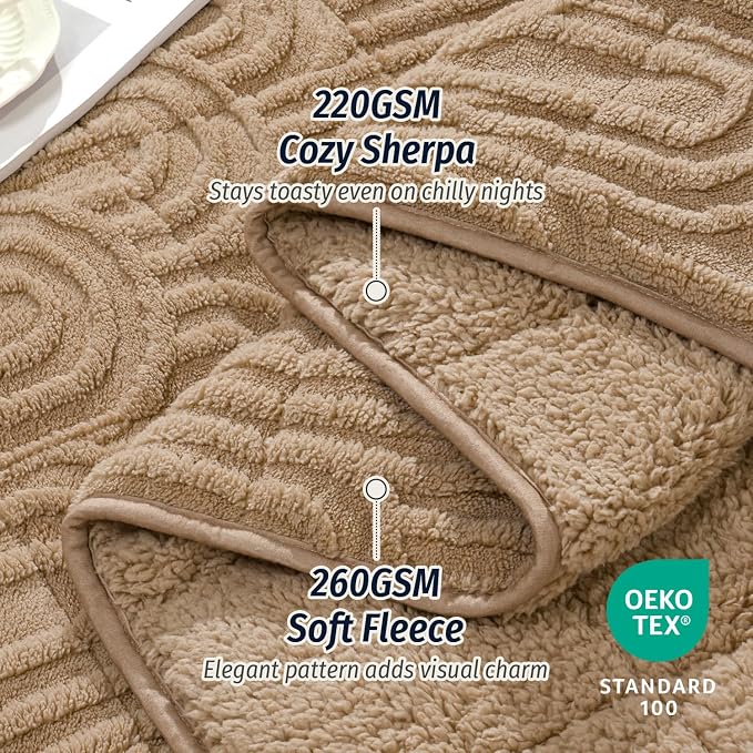 Fleece Weighted Blanket Queen 20 lbs, Brown Sherpa Heavy Blankets | 60" x 80", Adults Jacquard Knitted Throw for Better Sleep and Relaxing, Comfort Fluffy Cozy Warm Chunky Ultra Soft