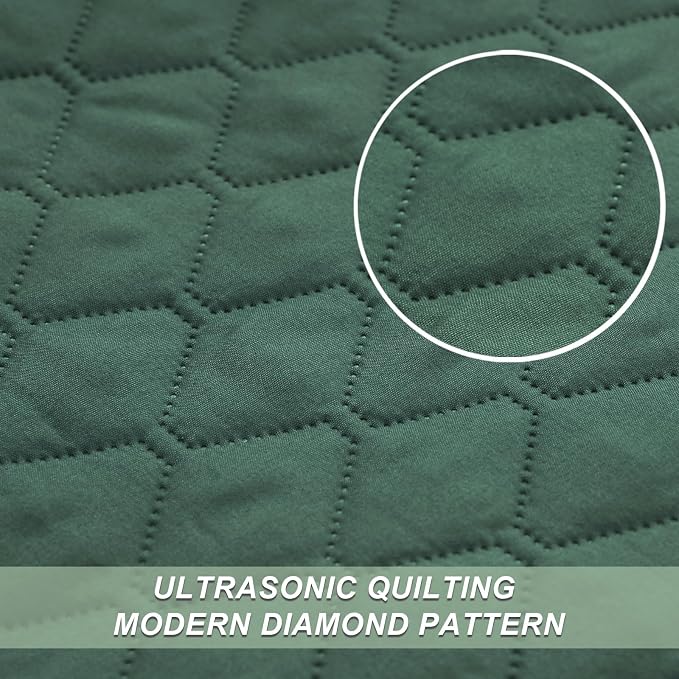 Exclusivo Mezcla Reversible California King Quilt Set, Dark Green | Lightweight Bedspreads with 2 Pillow Shams, Soft Microfiber, All Season Bed Coverlets for Bedroom Guest Room, 112x104 Inch