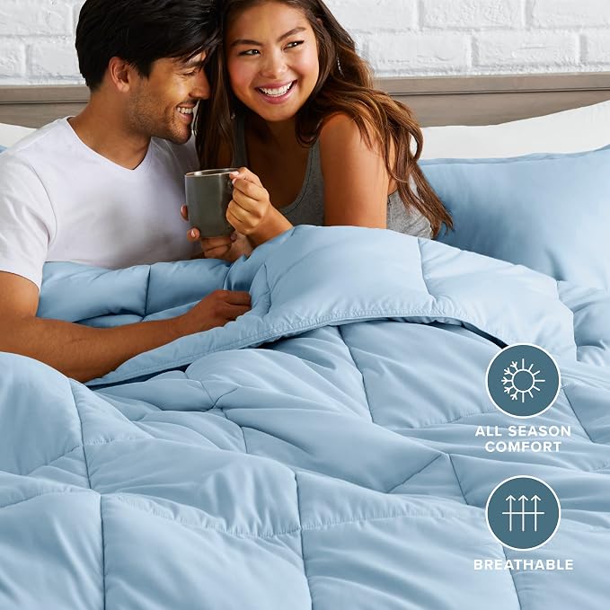 Bare Home Full Comforter Set - 1800 Ultra Soft (Full, Light Blue) | All-Season, Breathable, Hypoallergenic, Premium 1800, Warm, Cozy