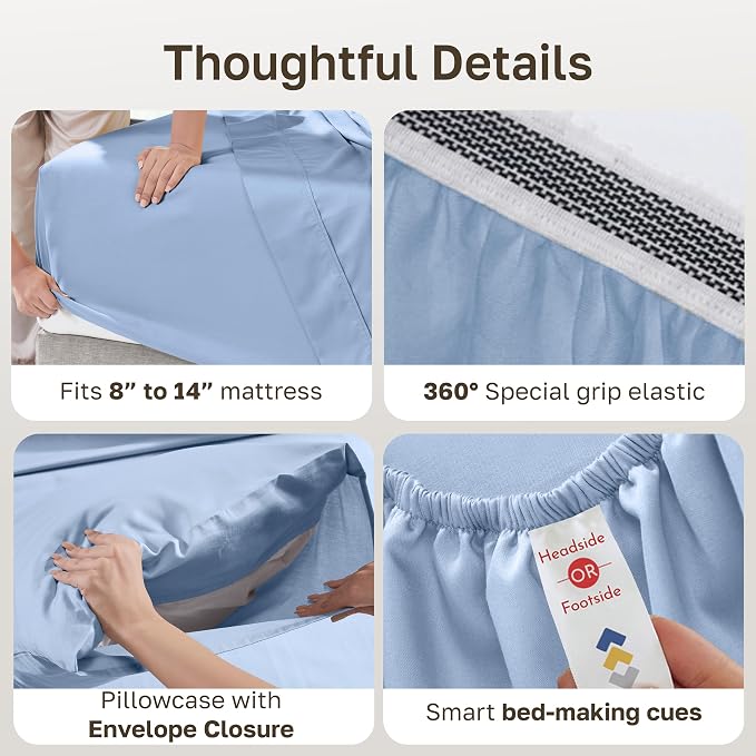 California Design Den Organic Cotton Twin Size Sheets, 3 Pcs, Light Blue | GOTS Certified, Lightweight Crisp & Airy Percale For Hot Sleepers, All-around Elastic, Easy Care