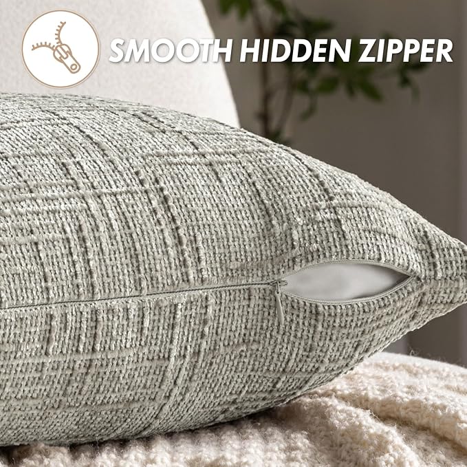 MIULEE Chenille Textured Throw Pillow Covers Light Grey 20x20 Set of 2 | Slubby Decorative Pillows, Boho Farmhouse Home Decor, Modern Neutral Cushion Covers for Couch Sofa Bed Living Room