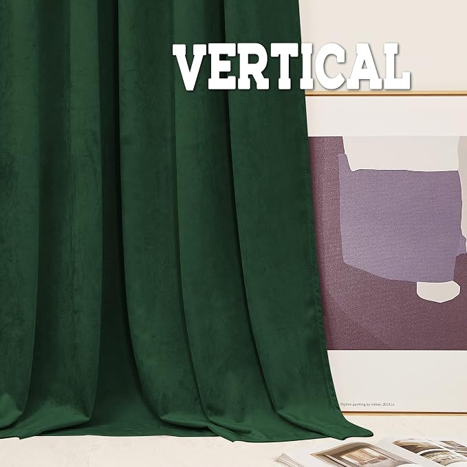 RYB HOME Velvet Curtains 102 inches Long, Extra Long High Ceiling Curtains | Thermal Insulated, Luxurious Home Decor, Curtains for Apartment Loft Large Windows, W52 x L102, Dark Green, 2 Panels Set