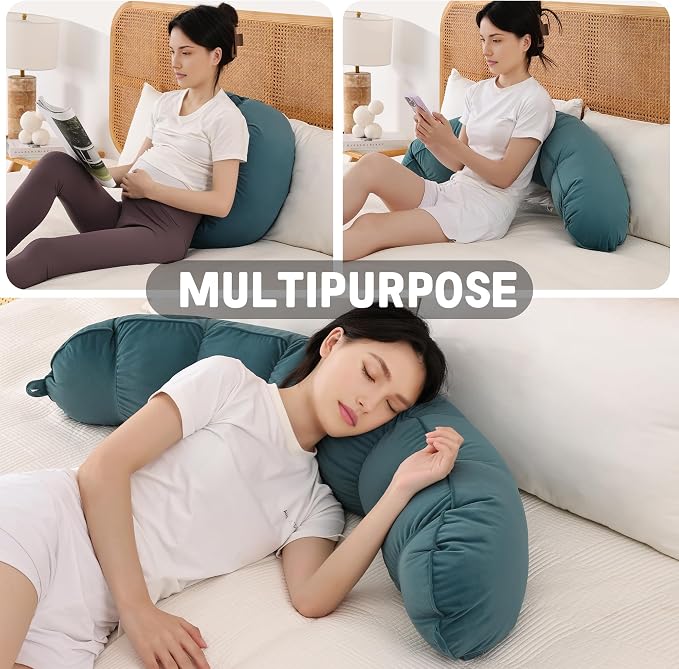 Peallow(Pat. Pend) – Long Round Body Pillow for Adults, Bolster Pillow for Sleeping, Soft and Supportive Pillow for Sleeping & Lumbar Support (Slate Blue,47")
