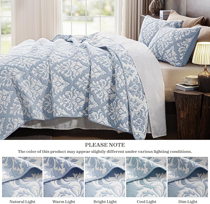 Exclusivo Mezcla Cotton Quilts King Size Blue | Soft Lightweight Bedspread, Breathable Prewashed Yarn Dyed Muslin, All Season Bedding Set, Boho Coverlet With 2 Pillow Shams