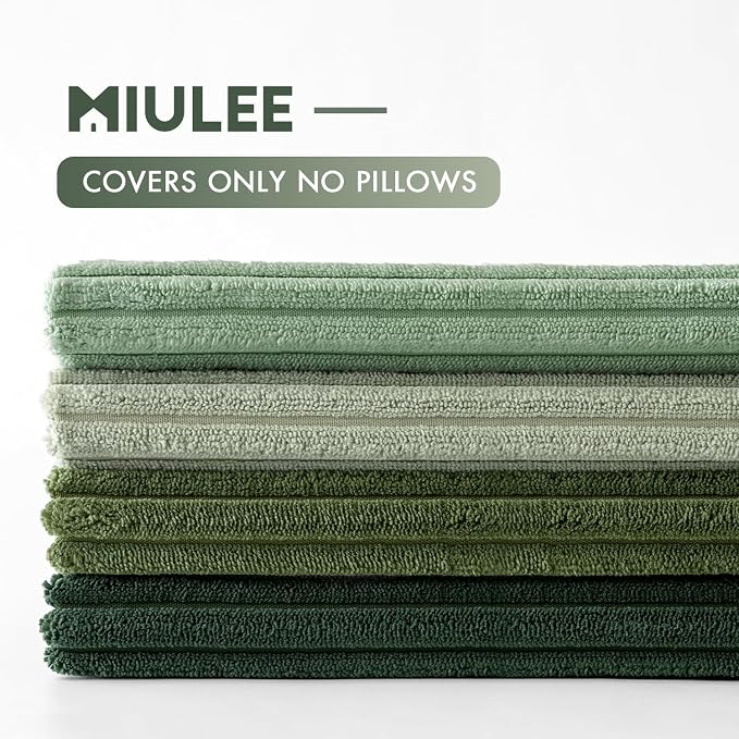 MIULEE Soft Corduroy Decorative Throw Pillow Covers Forest Green 22x22 | Set of 4, Mordern Nordic Home Decor, Gradient Color Matching, Boho Farmhouse Cushion Covers for Couch Bed Sofa Living Room