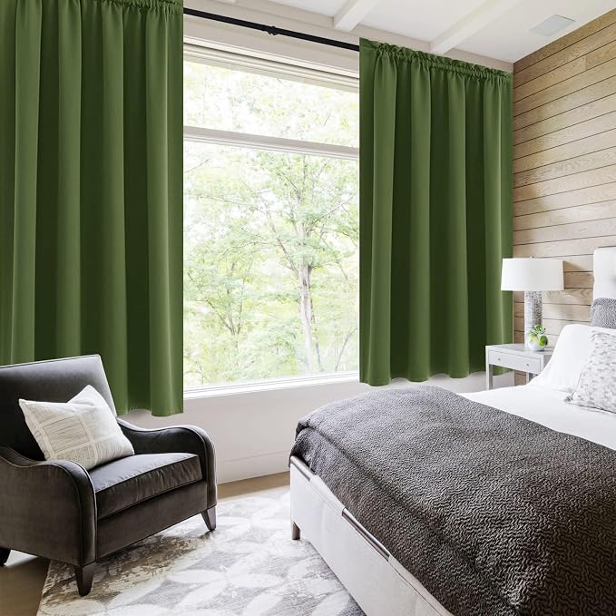 DWCN Blackout Curtains for Bedroom 52 x 54 Inch Long Olive Green 2 Panels | Room Darkening, Thermal Insulated, Light Blocking, Rod Pocket Drapes, Noise Reducing Window Treatments