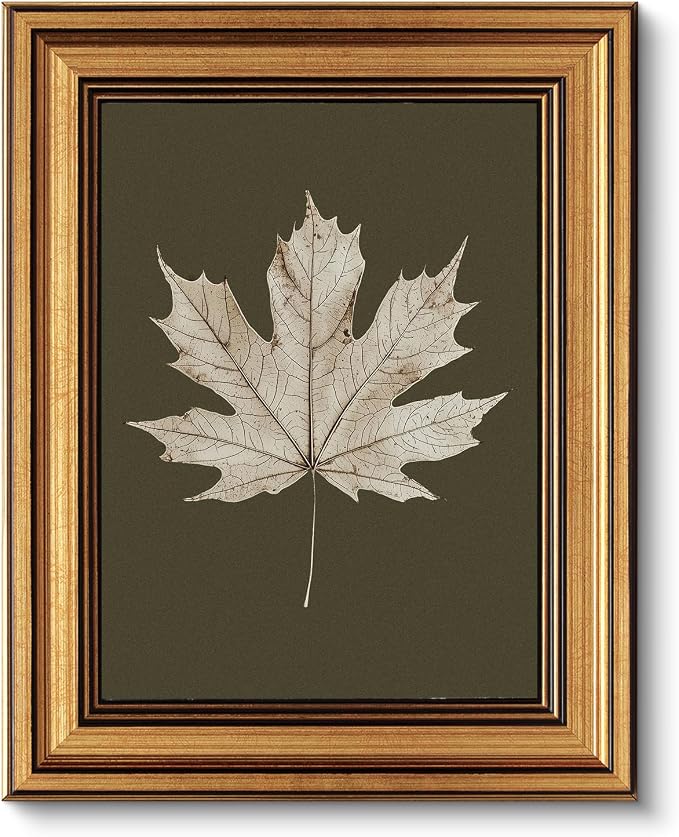 VIYYIEA Vintage Gold Framed Wall Art for Living Room, Maple Leaf Canvas Prints Home Decor, Oil Painting Picture, Bedroom Wall Decor Gifts for Friends or Family -【Maple Leaf Specimen】-(10L x 8W)