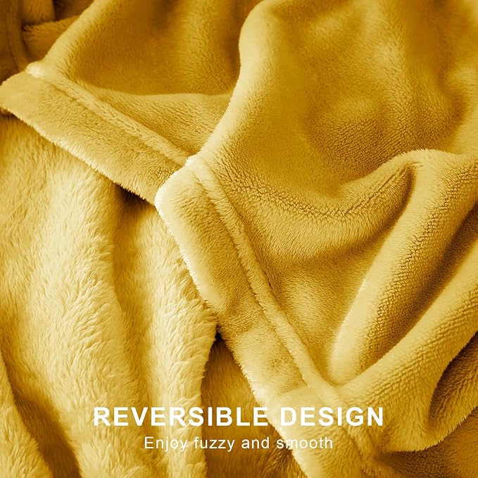 Hansleep Twin Yellow Fleece Blanket, Soft Flannel Bed Blanket | Fuzzy Cozy Blanket 60x80 Inches, Multi-use for Bed, Sofa, Couch, Travel, Camping, All Season Warm Lightweight Cover