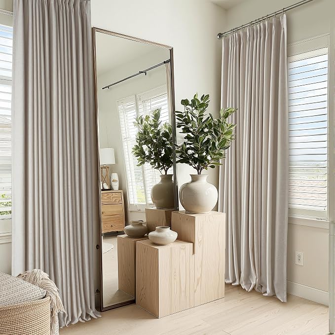 RYB HOME Linen Blackout Curtains 96 inches Long, 100% Blackout Noise Reducing Thermal Insulated Natural Textured Curtains for Farmhouse Dining Room, Taupe, 40" W x L96 L, 2 Panels Set