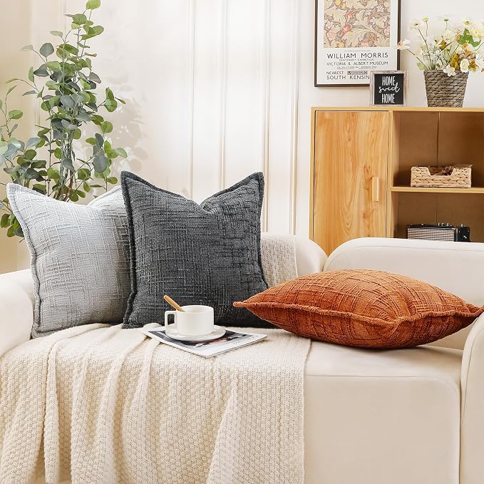 HPUK Chenille Throw Pillow Covers 18x18 Inch, Soft Woven Texture, Set of 2 | Plush woven texture, invisible zipper, couch sofa bed bedroom living room decor, square cushion covers, inserts not included
