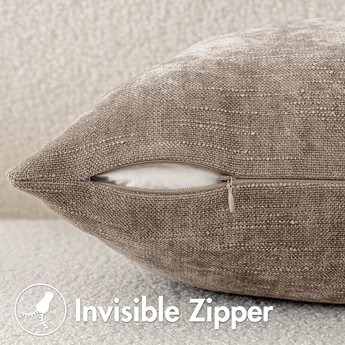 MIULEE 12x20 Inch Lumbar Textured Chenille Throw Pillow Covers Light Taupe | Pack of 2 Decorative Soft Throw Pillows, Solid Textured Cushion Covers, Modern Home Decor for Couch Sofa Bedroom Living Room