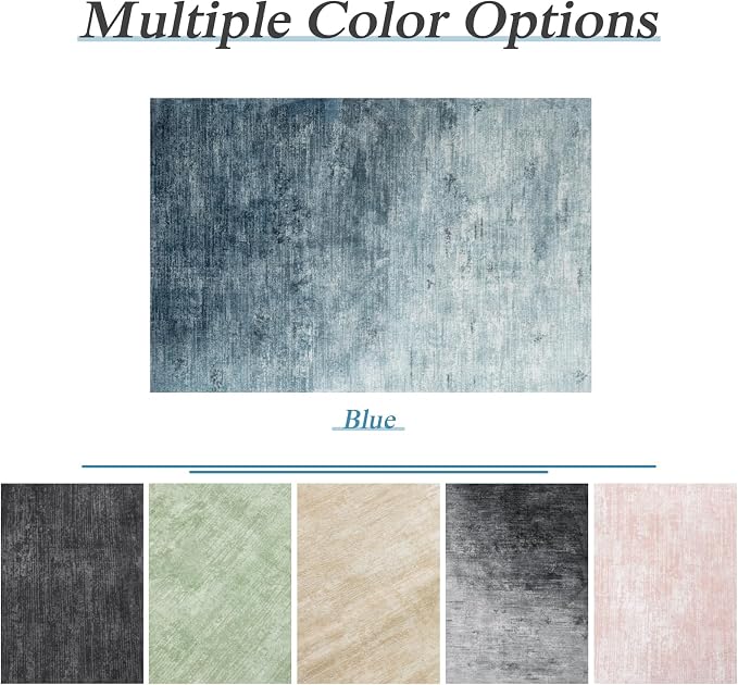 LIANLAM 10x12 Washable Rug, Blue Solid Area Rugs for Living Room & Bedroom | Stain-resistant & Non-slip backing,Low Pile Washable Large Carpet, Solid Vintage Style For High Traffic Areas(10x12,Blue)