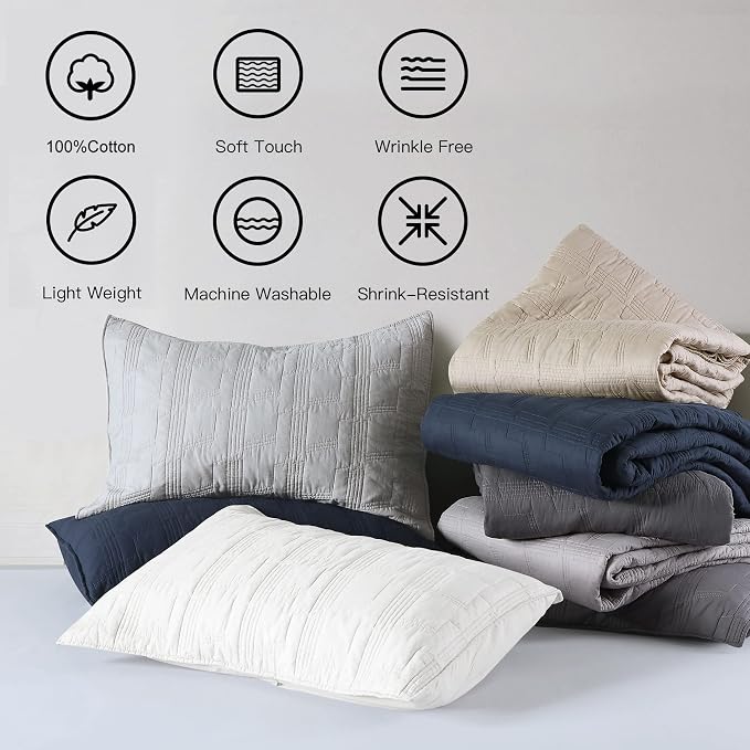 HORIMOTE HOME 100% Cotton Quilt Set Twin Size, Baby Blue Pre-Washed 2-Piece Bedspread Coverlet Set, Cozy Lightweight Stitching Bedding Cover with 1 Shams in Geometric Pattern for All Season