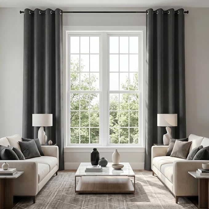 KOUFALL Extra Long Grommet Curtains Drapes,Blackout Unique Thick Polyester Black Out 102 Inch Long Ceiling to Floor Curtains