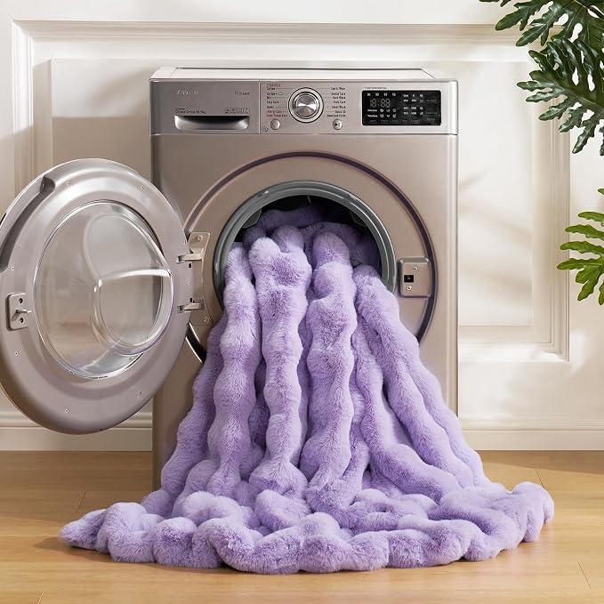 Cozy Bliss Faux Fur Throw Blanket for Couch, Fuzzy Soft Plush Thick Bubble Blanket for Sofa Bedroom Living Room, 60 * 80 Inches Lavender Purple