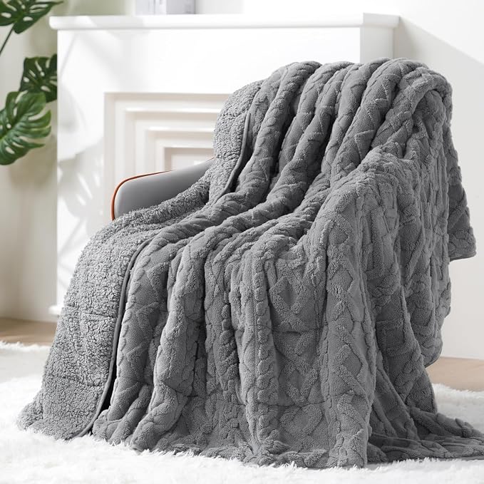 Ultra Soft Sherpa Weighted Blanket for Adults, 80"x87" 15lbs Heavy Blankets | Cozy Comfort for Relaxing Nights, Double-Sided Fluffy Sherpa & Fleece, Double Inner Layers-No Bead Bunching, Even Weight