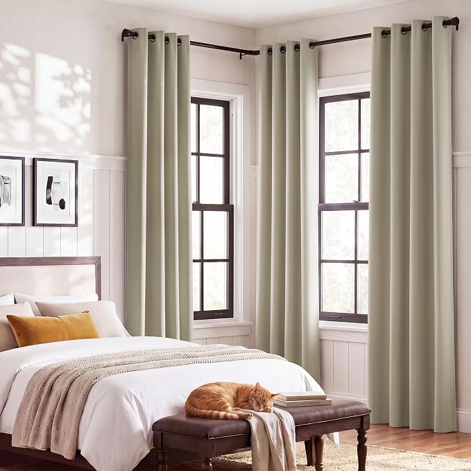 NICETOWN Cream Blackout Curtains for Living Room 52" w x 84" L 2 Panels | 100% Room Darkening Thermal Insulated Farmhouse Window Drapes for Bedroom, Light Blocking Noise Reducing Energy Saving Decor