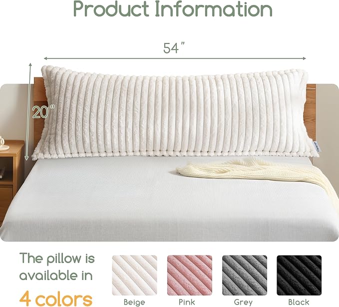 HIGOGOGO Memory Foam Body Pillow, Thickened Large Long Bed Pillow for Adults, Full Body Pillow with Removable Pillow Cover (20x54 Inch), Beige