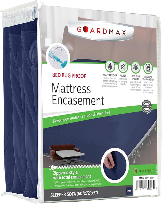 Guardmax Sleeper Sofa Mattress Encasement with Zipper, Waterproof, Bed Bug Proof, and Dust Mite Proof Mattress Protector for Sleeper Sofa Bed up to 5" Deep, Zippered All Around Jersey Knitted Cover