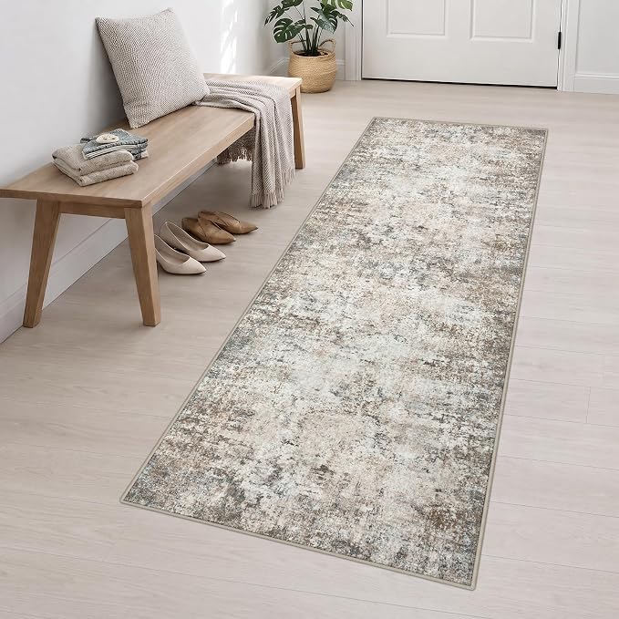 3x10 Washable Runner Rug：Modern Abstract Kitchen Soft Carpet Brown | For Hallway, Bedroom, Kitchen, Laundry, Bathroom,Door Mat,Modern Abstract,Machine washable,Non-Slip,Stain Resistant,Indoor