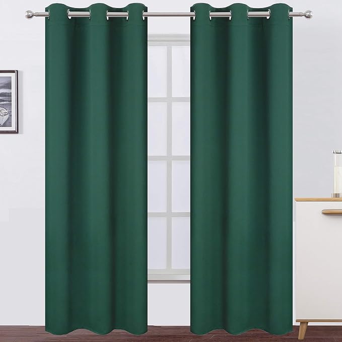 Dark Green Thermal Blackout Curtains/42 x 95 Inch/Set of 2 Panels Room Darkening Curtains for Bedroom