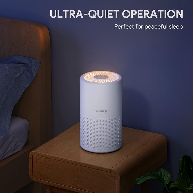 FULMINARE Air Purifiers for Bedroom H13 True HEPA Air Filter (White 2 Pack) | Remove Pet Hair, Smoke, Odors，Quiet Air Cleaner With Night Light, Portable Small Air Purifier for Home, Office, Living Room