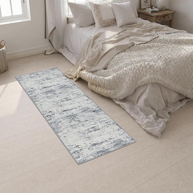 2x6 Washable Runner Rug：Modern Abstract Soft Carpet Blue Grey | For Hallway, Bedroom, Kitchen, Laundry, Bathroom,Door Mat,Modern Abstract,Machine washable,Non-Slip,Stain Resistant,Indoor