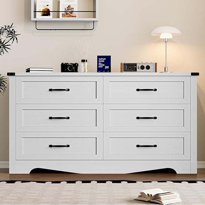 BORNOON 6-Drawer Dresser for Bedroom, Modern Wooden Chest of Drawers with Metal Handles, Anti-Tipping Design, Sturdy and Stable Storage Organizer for Living Room, Entryway, Home Office