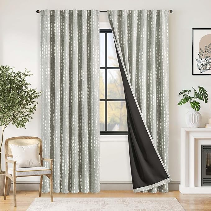 jinchan Boho Blackout Curtains 84 Inches Long Moon Phase Printed Drapes | Grey Farmhouse Curtains for Bedroom Living Room Back Tab Drapes Room Darkening Window Treatments 2 Panels