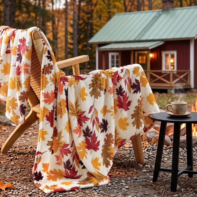 BEDELITE Fleece Blanket Soft Plush Fall Twin Size Autumn Leaves 60"x80" | Ultra Soft Fleece, Plush Microfiber, Lightweight Warmth, Thanksgiving Gift, Fall Home Decor, Machine Washable, Couch Sofa Bed