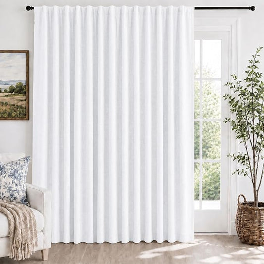 Deconovo 100% Blackout Curtains for Bedroom, Linen Textured Thermal Insulated Drapes with 20 Clip Rings, Noise Reducing Curtains for Nursery, Set of 2, White, 100" W x 84" L (Pack of 1)