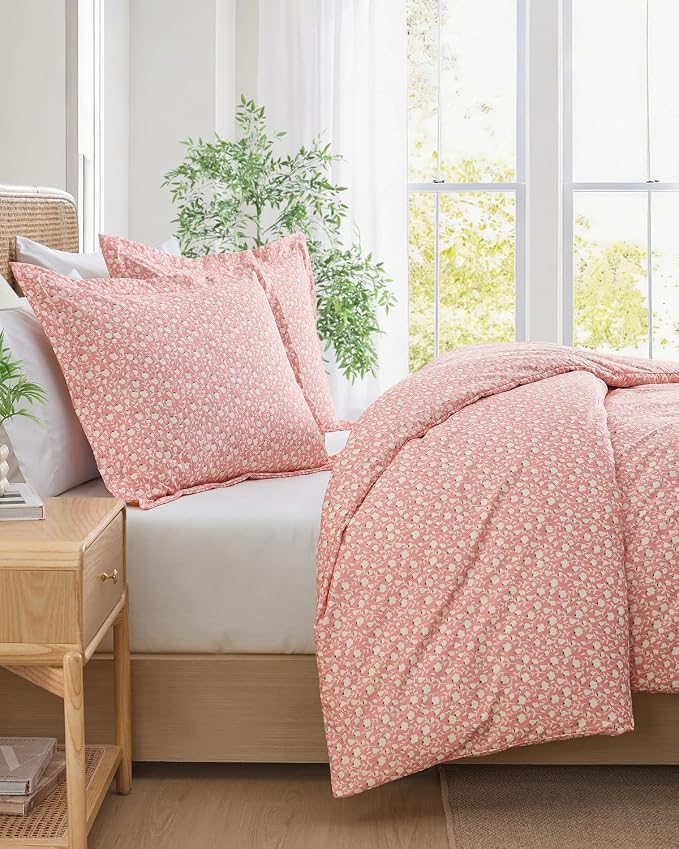 Duvet Cover King Size - Soft Floral Duvet Cover - 3 Piece - Pinkfield | Soft Floral Duvet Cover 104 x 90 with 2 Pillow Shams, Zipper Closures & Ties, Floral Bedding for Women, Men, Kids & Teens