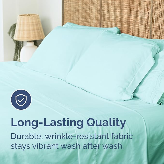 Twin XL Flat Sheet - College Dorm Room - Top Flat Sheet Only - Spa Blue | College Dorm Room Essentials, Ultra-Soft, Breathable & Cooling, Fade & Wrinkle Free, Easy-Care, Stain & Shrink Resistant