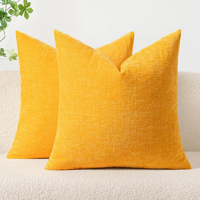 MIULEE Soft Chenille Throw Pillow Covers Goose Yellow 18x18 Inch Pack of 2 | Modern Home Decor, Classic Decorative Pillows, Solid Dyed Cases, Boho Couch Cushion Covers for Sofa Bed Living Room