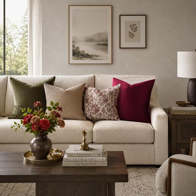 GIGIZAZA Burgundy Velvet Pillow Covers 16x16 Decorative Pillows Pack of 2 | Red Throw Pillows for Couch Sofa,280gsm Soft Textured Fabric,Modern Square Pillowcases,Luxury Cushion Covers