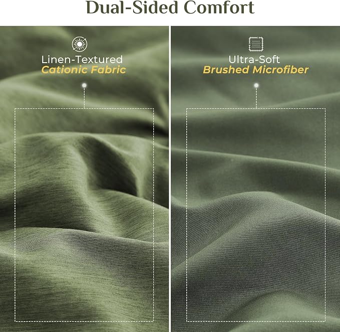 JOLLYVOGUE Full Comforter Set 7 Pieces Dark Green, Cationic Dyeing Bed in a Bag Full, Double-Tone Bedding Set with Down Alternative Comforter, Sheets, Pillowcases & Shams