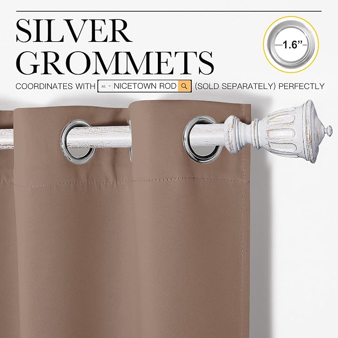 NICETOWN Bedroom Blackout Curtains Drapes Set of 2, 55 by 90-in Cappuccino | Window Treatment Thermal Insulated Solid Grommet Blackout Draperies for Bedroom